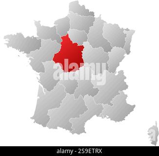 Karte von Frankreich mit den Provinzen, gefüllt mit einem linearen Gradienten, Zentrum ist hervorgehoben. Stock Vektor