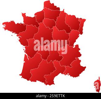 Karte von Frankreich mit den Provinzen, gefüllt mit einem linearen Gradienten. Stock Vektor