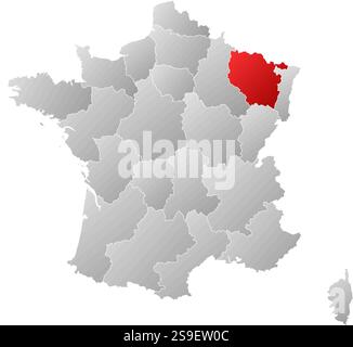 Karte von Frankreich mit den Provinzen, gefüllt mit einem linearen Gradienten, wird Lothringen hervorgehoben. Stock Vektor