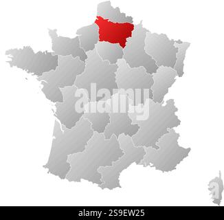 Karte von Frankreich mit den Provinzen, gefüllt mit einem linearen Verlauf, ist Picardie hervorgehoben. Stock Vektor