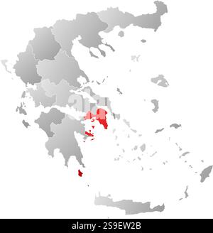 Karte von Griechenland mit den Provinzen, gefüllt mit einem linearen Gradienten, ist Attika hervorgehoben. Stock Vektor