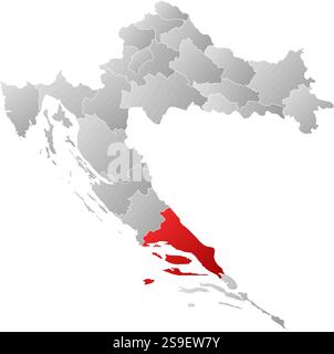 Karte von Kroatien mit den Provinzen, gefüllt mit einem linearen Gradienten, ist Split-Dalmatien hervorgehoben. Stock Vektor