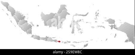 Karte von Indonesien mit den Provinzen, gefüllt mit einem linearen Gradienten, Bali ist hervorgehoben. Stock Vektor