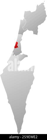 Karte von Israel mit den Provinzen, gefüllt mit einem linearen Gradienten, ist Tel Aviv hervorgehoben. Stock Vektor