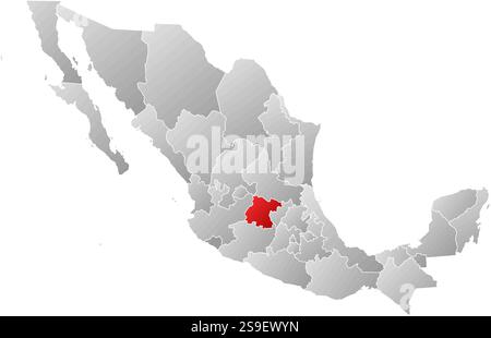Karte von Mexiko mit den Provinzen, gefüllt mit einem linearen Gradienten, ist Guanajuato hervorgehoben. Stock Vektor
