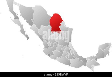 Karte von Mexiko mit den Provinzen, gefüllt mit einem linearen Gradienten, Coahuila ist hervorgehoben. Stock Vektor