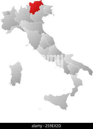 Karte von Italien mit den Provinzen, gefüllt mit einem linearen Gradienten, ist Trentino-Südtirol/Südtirol hervorgehoben. Stock Vektor