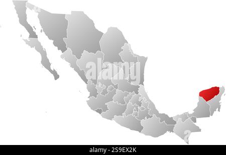Karte von Mexiko mit den Provinzen, gefüllt mit einem linearen Verlauf, ist Yucatan hervorgehoben. Stock Vektor