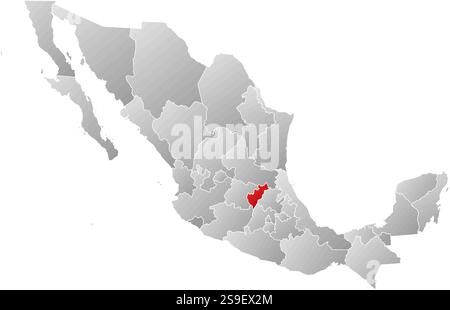 Karte von Mexiko mit den Provinzen, gefüllt mit einem linearen Verlauf, ist Queretaro hervorgehoben. Stock Vektor