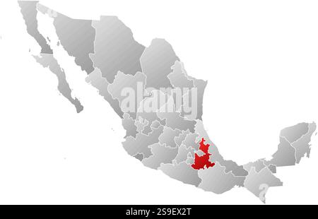 Karte von Mexiko mit den Provinzen, gefüllt mit einem linearen Gradienten, ist Puebla hervorgehoben. Stock Vektor