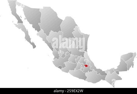 Karte von Mexiko mit den Provinzen, gefüllt mit einem linearen Gradienten, ist Tlaxcala hervorgehoben. Stock Vektor