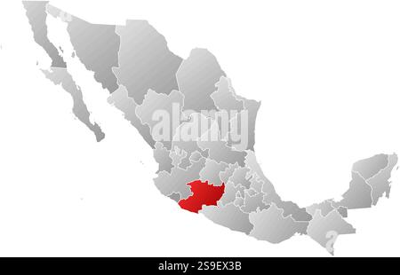 Karte von Mexiko mit den Provinzen, gefüllt mit einem linearen Verlauf, ist Michoacan hervorgehoben. Stock Vektor