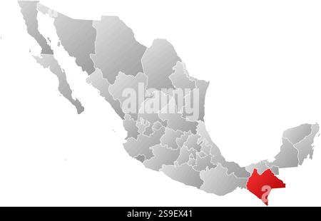 Karte von Mexiko mit den Provinzen, gefüllt mit einem linearen Verlauf, ist Chiapas hervorgehoben. Stock Vektor