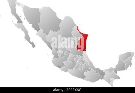Karte von Mexiko mit den Provinzen, gefüllt mit einem linearen Verlauf, Tamaulipas ist hervorgehoben. Stock Vektor