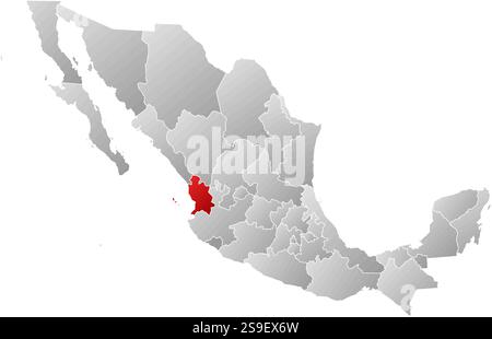 Karte von Mexiko mit den Provinzen, gefüllt mit einem linearen Verlauf, ist Nayarit hervorgehoben. Stock Vektor