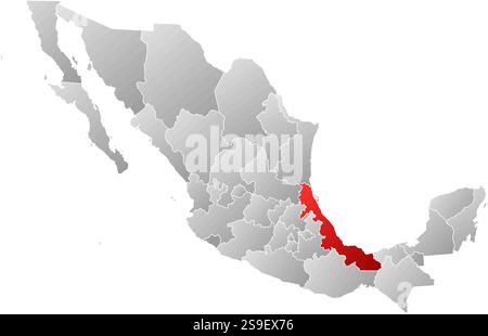 Karte von Mexiko mit den Provinzen, gefüllt mit einem linearen Gradienten, ist Veracruz hervorgehoben. Stock Vektor