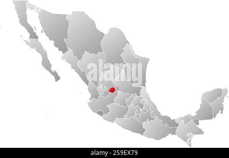 Karte von Mexiko mit den Provinzen, gefüllt mit einem linearen Gradienten, ist Aguascalientes hervorgehoben. Stock Vektor
