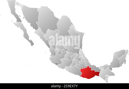Karte von Mexiko mit den Provinzen, gefüllt mit einem linearen Gradienten, ist Oaxaca hervorgehoben. Stock Vektor