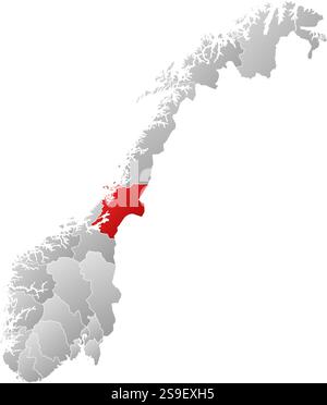 Karte von Norwegen mit den Provinzen, gefüllt mit einem linearen Gradienten, ist Nord-Trøndelag hervorgehoben. Stock Vektor