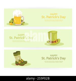 St. Patricks Day. Set aus Bannern, Postern, Postkarten in verschiedenen Formaten und Größen. Stock Vektor