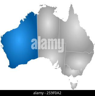 Karte von Australien mit den Provinzen, gefüllt mit einem radialen Gradienten, ist Western Australia hervorgehoben. Stock Vektor