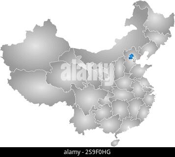 Karte von China mit den Provinzen, gefüllt mit einem radialen Gradienten, ist Peking hervorgehoben. Stock Vektor