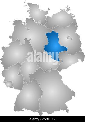 Karte von Deutschland mit den Provinzen, gefüllt mit einem radialen Gradienten, ist Sachsen-Anhalt hervorgehoben. Stock Vektor