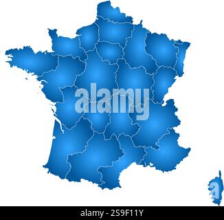 Karte von Frankreich mit den Provinzen, gefüllt mit einem radialen Gradienten. Stock Vektor