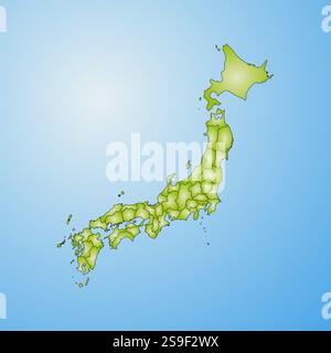 Karte von Japan mit den Provinzen, gefüllt mit einem radialen Gradienten. Stock Vektor