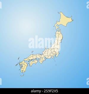 Karte von Japan mit den Provinzen, gefüllt mit einem radialen Gradienten. Stock Vektor