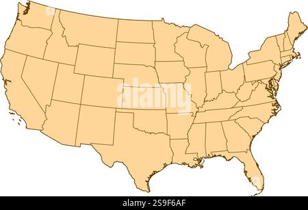 Karte der Vereinigten Staaten mit den Provinzen. Stock Vektor