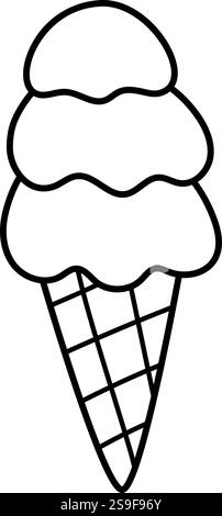 Vektor-Eiskegel schwarz-weiß mit drei Schaufeln Symbol. Süße Sommer-Dessert-Illustration. Clipart der Eisblende isoliert auf weißem Hintergrund. Kalt Stock Vektor