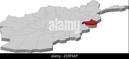 Karte von Afghanistan als graues Stück ist Nangarhar rot hervorgehoben. Stock Vektor