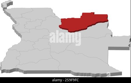 Karte von Angola als graues Stück ist Lunda Norte rot hervorgehoben. Stock Vektor