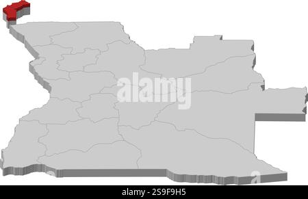 Karte von Angola als graues Stück ist Cabinda rot hervorgehoben. Stock Vektor