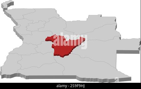 Karte von Angola als graues Stück ist Bié rot hervorgehoben. Stock Vektor