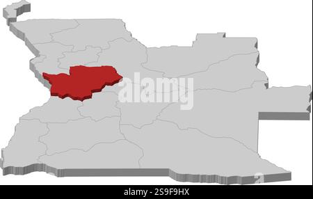 Karte von Angola als graues Stück ist Cuanza Sul rot hervorgehoben. Stock Vektor