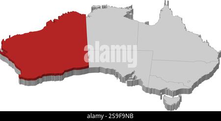 Karte von Australien als graues Stück. Western Australia ist rot hervorgehoben. Stock Vektor