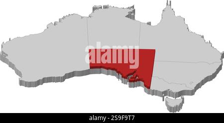 Karte von Australien als graues Stück. South Australia ist rot hervorgehoben. Stock Vektor