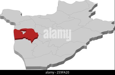 Karte von Burundi als graues Stück ist Bujumbura Rural rot hervorgehoben. Stock Vektor