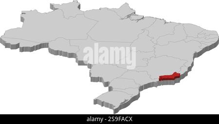 Karte von Brasilien als graues Stück. Rio de Janeiro ist rot hervorgehoben. Stock Vektor