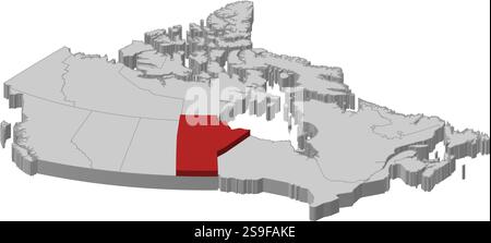 Karte von Kanada als graues Stück. Manitoba ist rot hervorgehoben. Stock Vektor