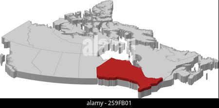 Karte von Kanada als graues Stück. Ontario ist rot hervorgehoben. Stock Vektor