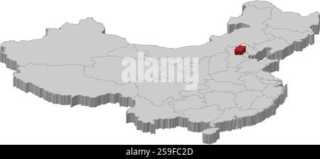 Karte von China als graues Stück. Peking ist rot hervorgehoben. Stock Vektor