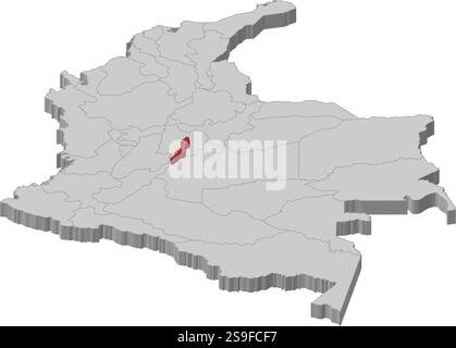 Karte von Kolumbien als graues Stück. Bogota ist rot hervorgehoben. Stock Vektor