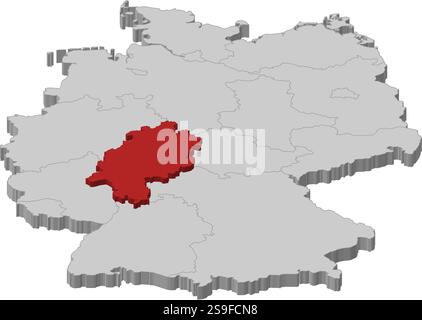 Karte von Deutschland als graues Stück. Hessen ist rot hervorgehoben. Stock Vektor