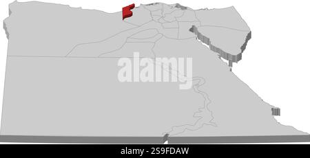 Karte von Ägypten als graues Stück ist Alexandria rot hervorgehoben. Stock Vektor