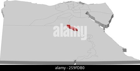 Karte von Ägypten als graues Stück ist Asyut rot hervorgehoben. Stock Vektor