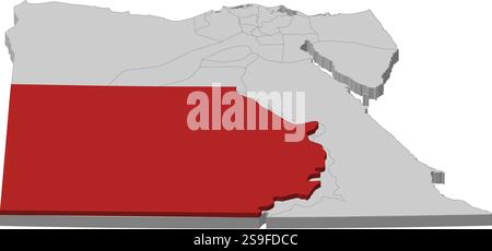 Karte von Ägypten als graues Stück ist New Valley rot hervorgehoben. Stock Vektor
