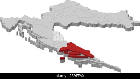 Karte von Kroatien als graues Stück. Split-Dalmatien ist rot hervorgehoben. Stock Vektor